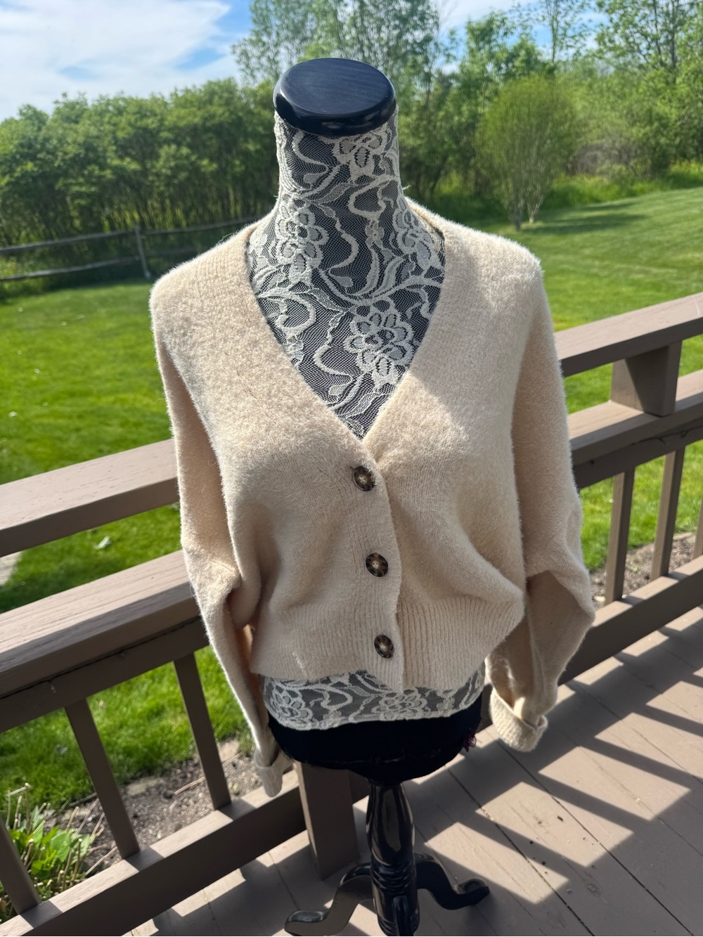 Urban Outfitters Soft V-Neck Button Front Women's Sweater - Cream